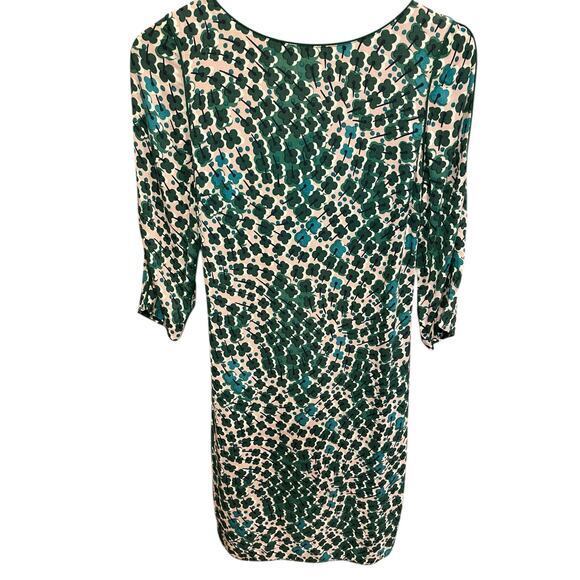 Boden Floral Kelly Green & Pink Four Leaf Clover Sheath Belted Tie Dress US 6R - Picture 2 of 16